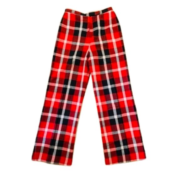 Vintage 70s Bell Bottoms Wide Leg Wool Buffalo Plaid Ultra High Rise 28 - Picture 1 of 10